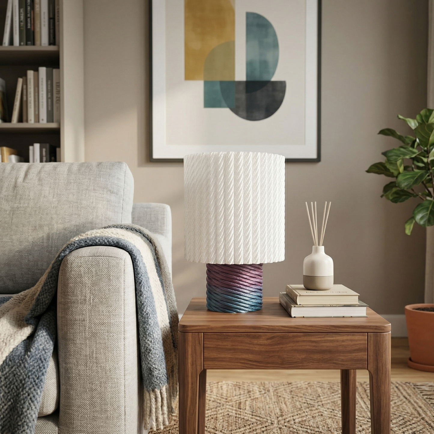 Candeeiro de Mesa com Abajur Texturizado e Base Bicolor Entrançada