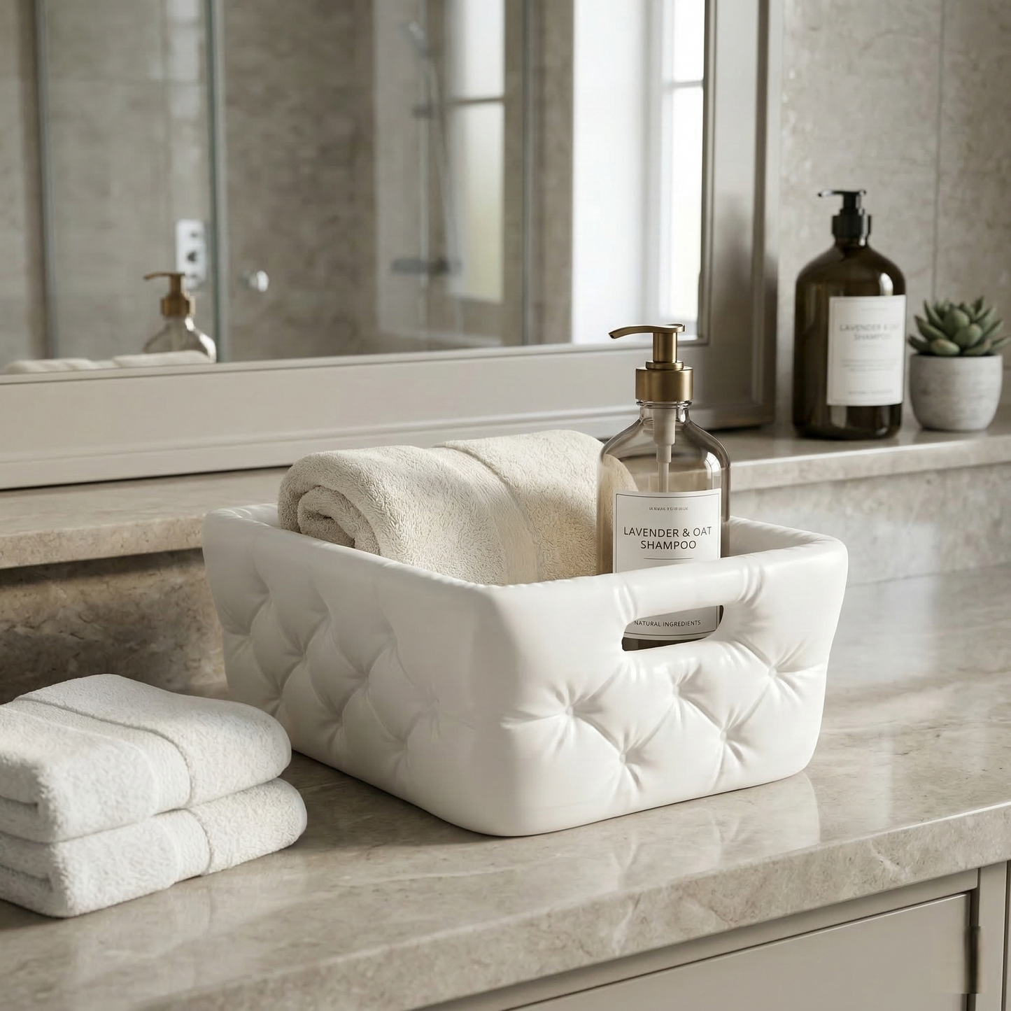 Cesto Decorativo Coquette – Design Acolchoado Capitoné Branco